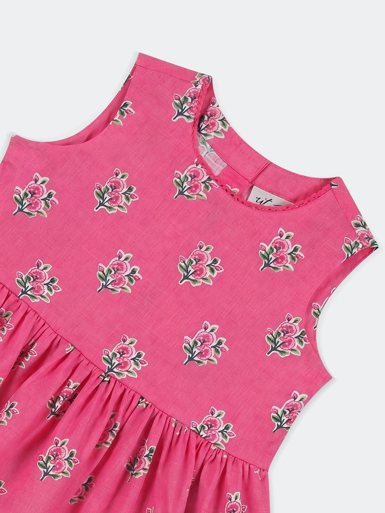 Utsa Kids Girls Pink Floral Printed Cotton Top - (2-8 yrs)