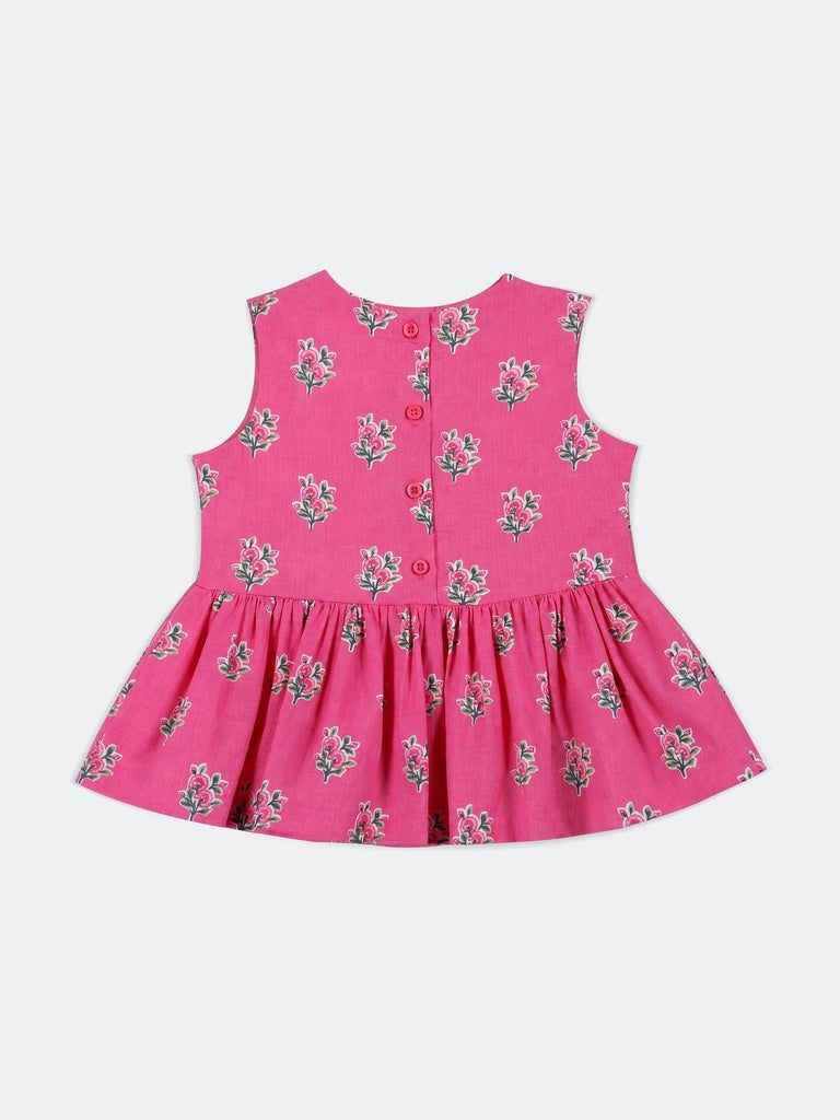 Utsa Kids Girls Pink Floral Printed Cotton Top - (2-8 yrs)