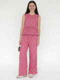 Utsa Kids Girls Pink Floral Printed Cotton Pants - (8-14 yrs)