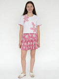 Utsa Kids Girls Pink Floral Print Flared Cotton Skirt - (8-14 yrs)