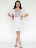 Utsa Kids Girls White Floral Embroidered Tiered Cotton-Blend Dress - (8-14 yrs)