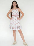 Utsa Kids Girls White Floral Tiered Fit and Flare Cotton Dress - (8-14 yrs)