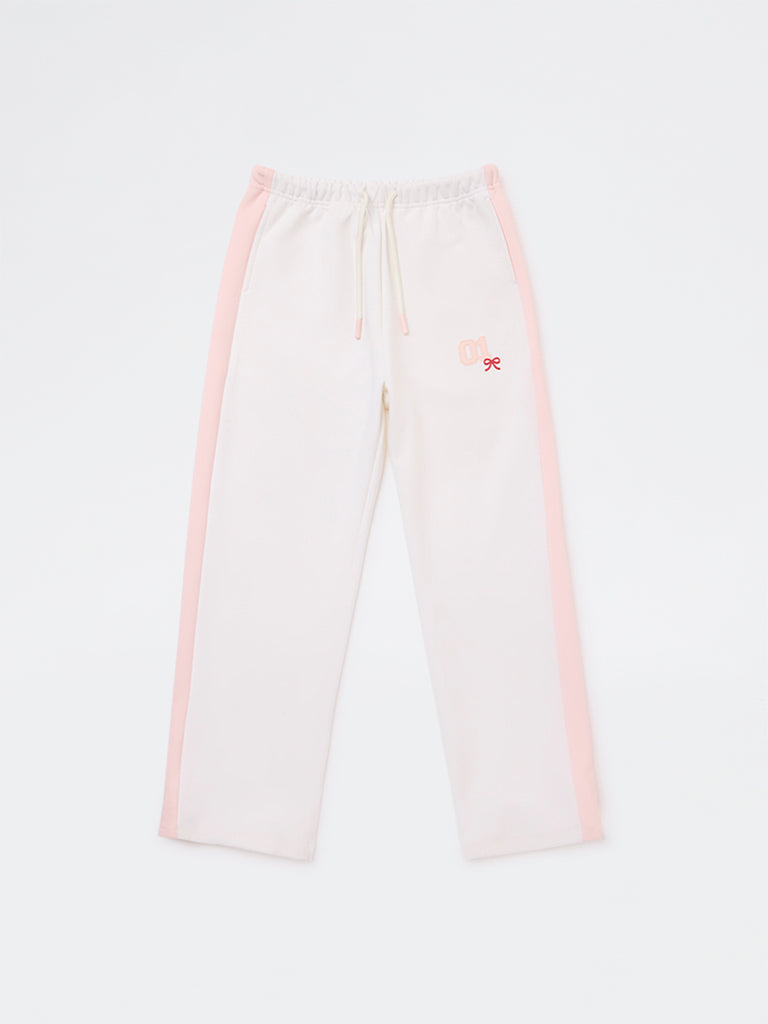 HOP Kids Girls Off-White Striped Mid-Rise Track Pants