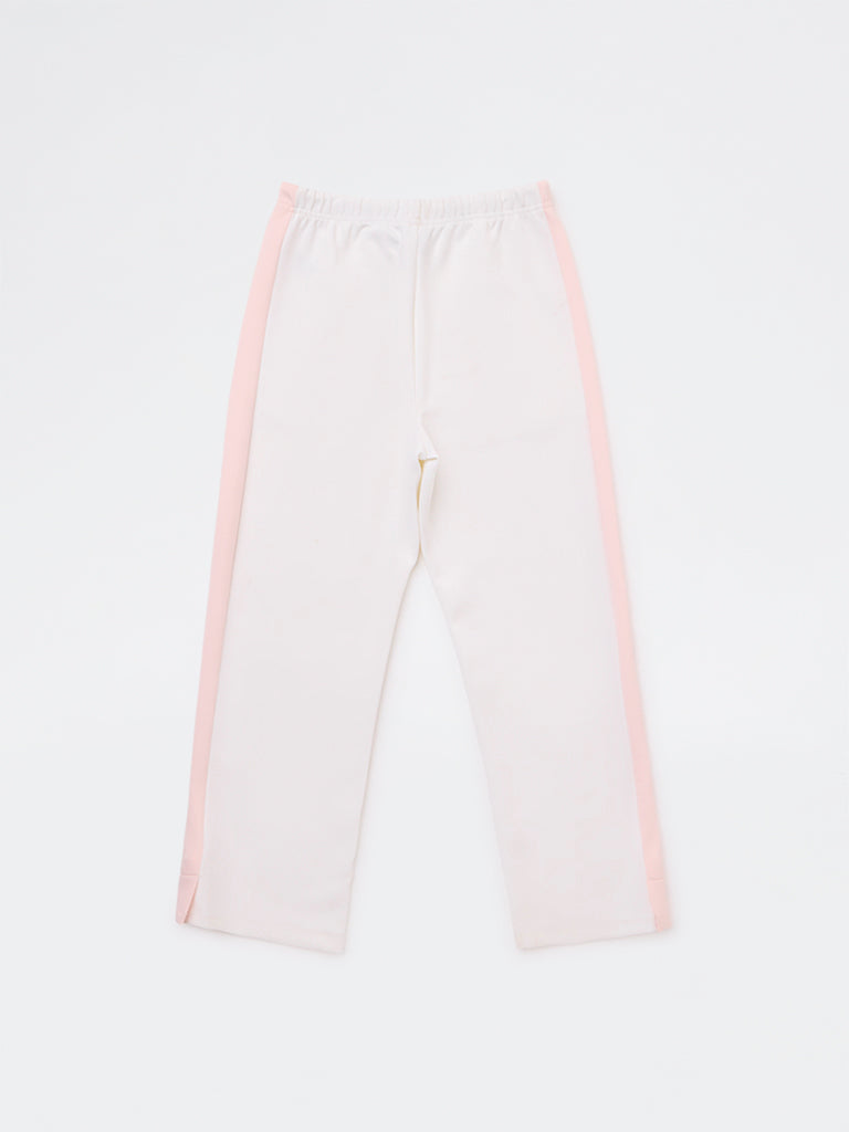 HOP Kids Girls Off-White Striped Mid-Rise Track Pants