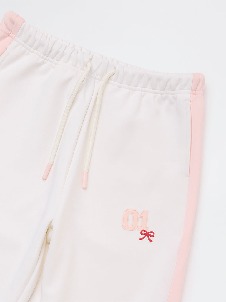 HOP Kids Girls Off-White Striped Mid-Rise Track Pants