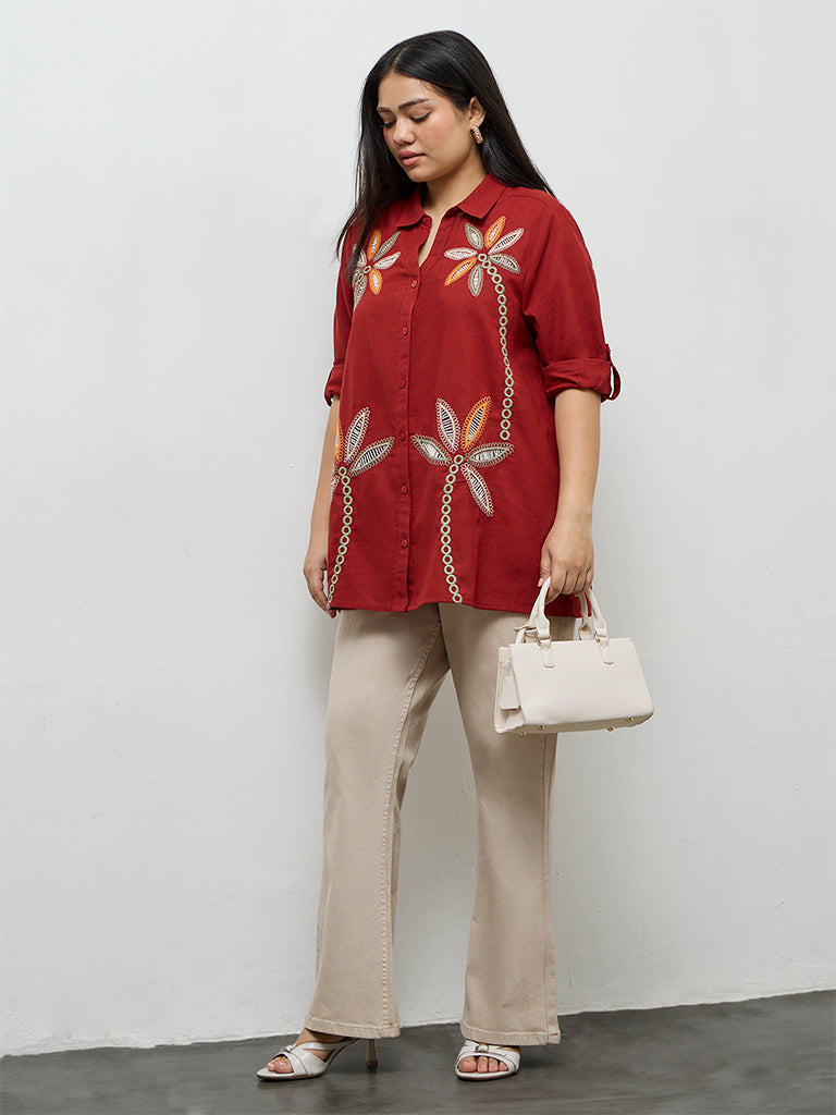 Gia Rust Floral Cotton Embroidered Blouse