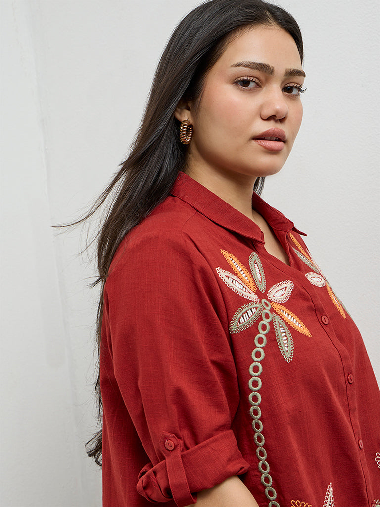 Gia Rust Floral Cotton Embroidered Blouse