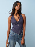 Nuon Navy Solid Halter-Neck Top