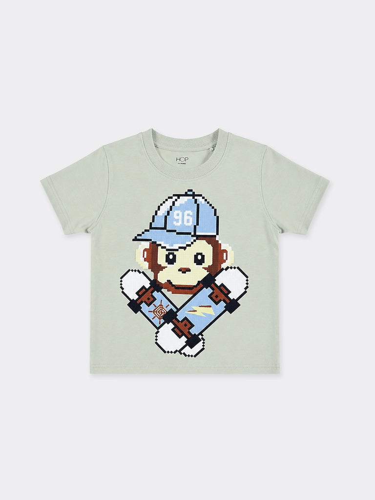 HOP Kids Boys Sage Printed Cotton T-Shirt