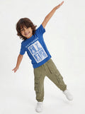 HOP Kids Boys Blue Printed Cotton T-Shirt