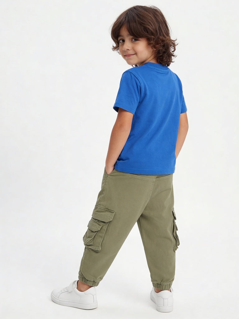 HOP Kids Boys Blue Printed Cotton T-Shirt