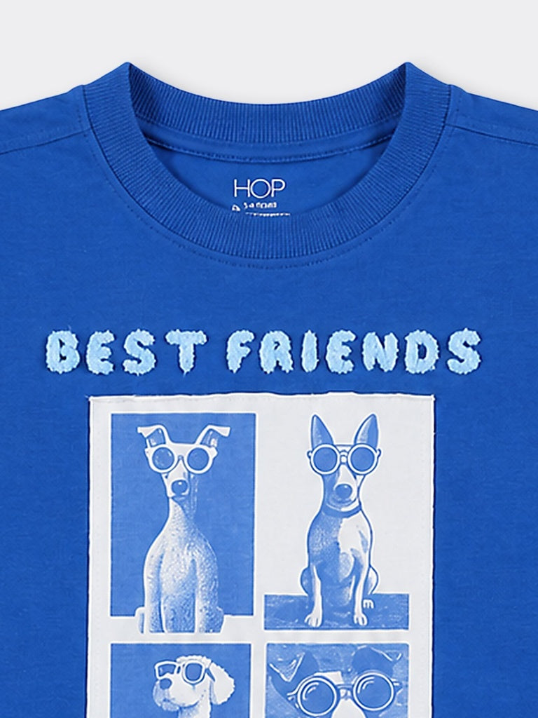 HOP Kids Boys Blue Printed Cotton T-Shirt