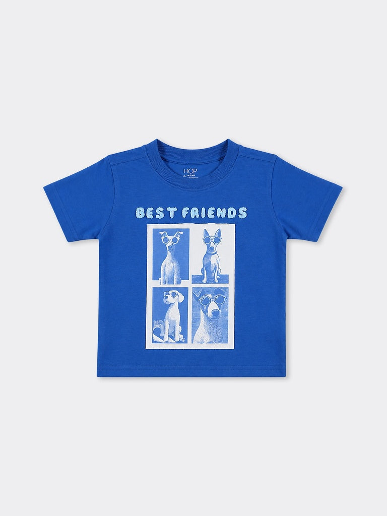 HOP Kids Boys Blue Printed Cotton T-Shirt