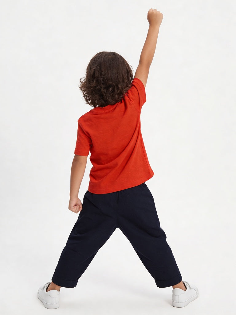 HOP Kids Boys Orange Printed Cotton T-Shirt