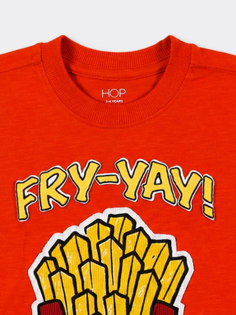 HOP Kids Boys Orange Printed Cotton T-Shirt