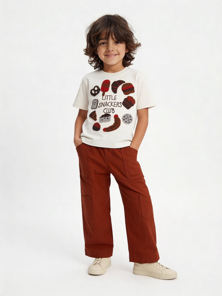 HOP Kids Boys Off-White Printed Cotton T-Shirt