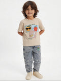 HOP Kids Boys Beige Fruit Patch Cotton T-Shirt