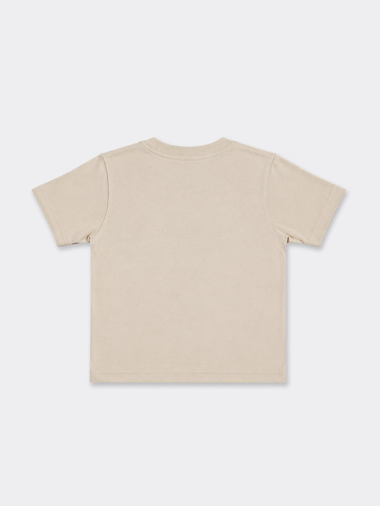 HOP Kids Boys Beige Fruit Patch Cotton T-Shirt