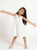 HOP Kids Girls Off-White Embroidered Cotton-Blend Dress