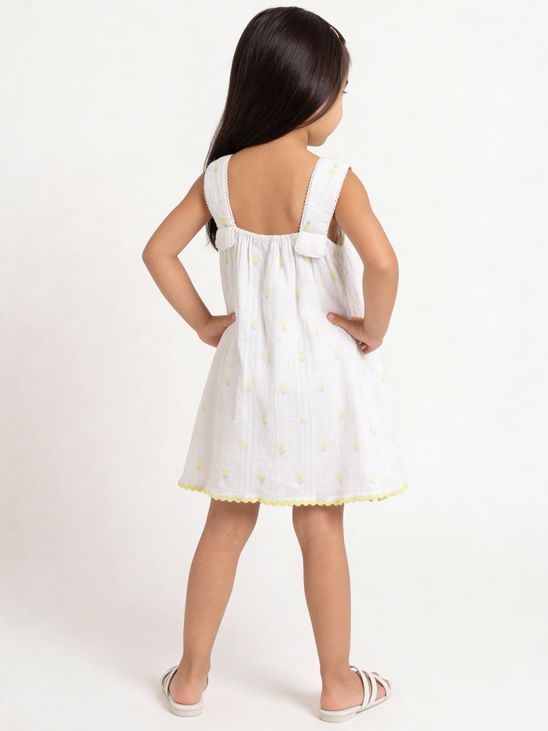 HOP Kids Girls Off-White Embroidered Cotton-Blend Dress