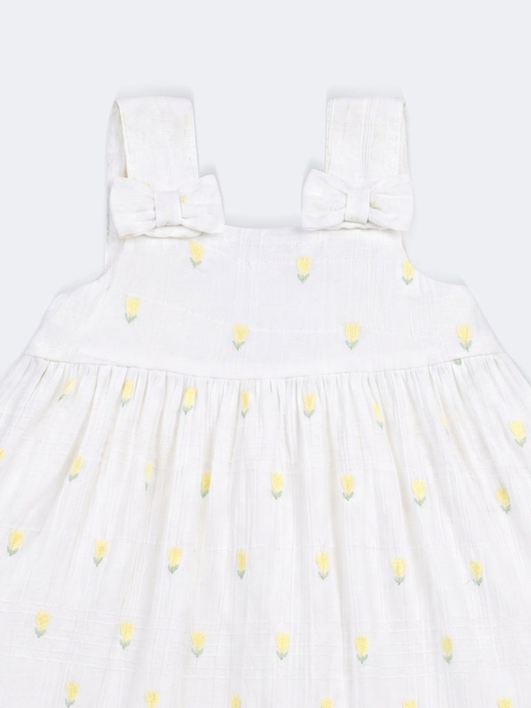 HOP Kids Girls Off-White Embroidered Cotton-Blend Dress