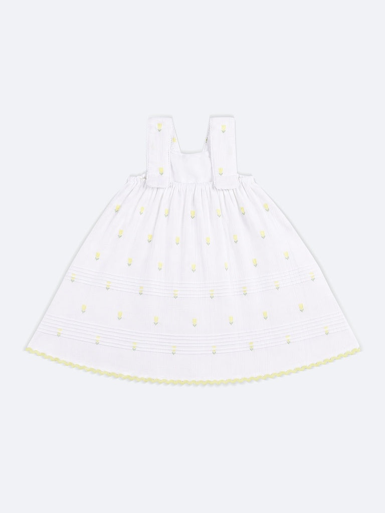 HOP Kids Girls Off-White Embroidered Cotton-Blend Dress