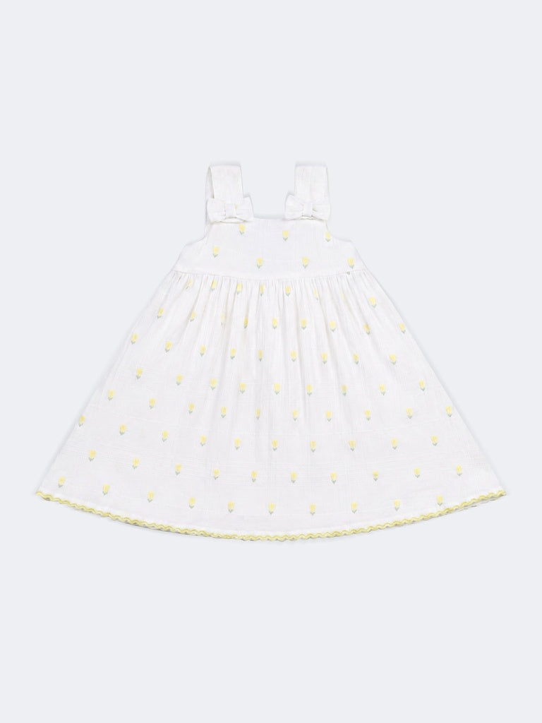 HOP Kids Girls Off-White Embroidered Cotton-Blend Dress