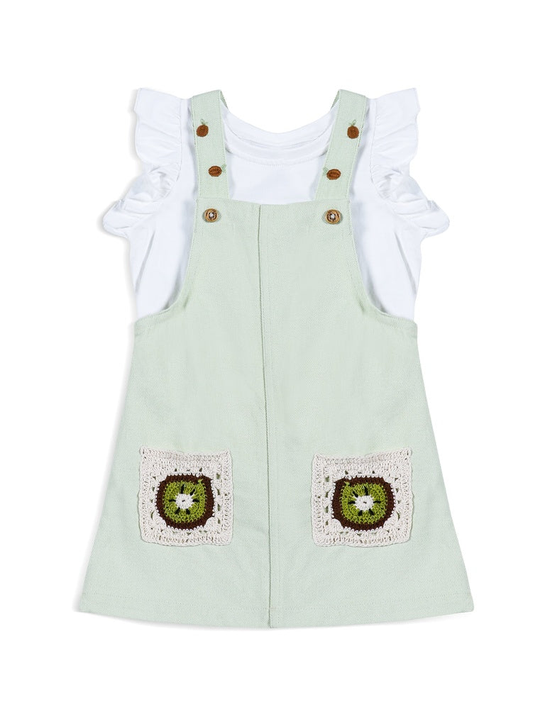 HOP Kids Girls Sage Solid Cotton T-Shirt with Pinafore Set