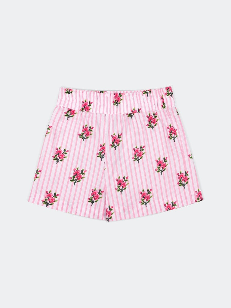 Utsa Kids Girls White Floral Printed Cotton Shorts - (2-8 yrs)
