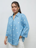 Gia Light Blue Polka-Dot Printed Cotton Shirt