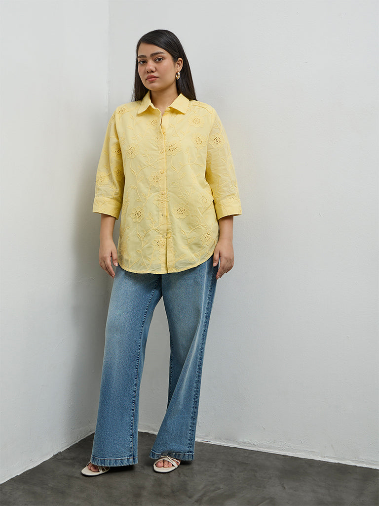 Gia Yellow Floral Embroidered Cotton Shirt