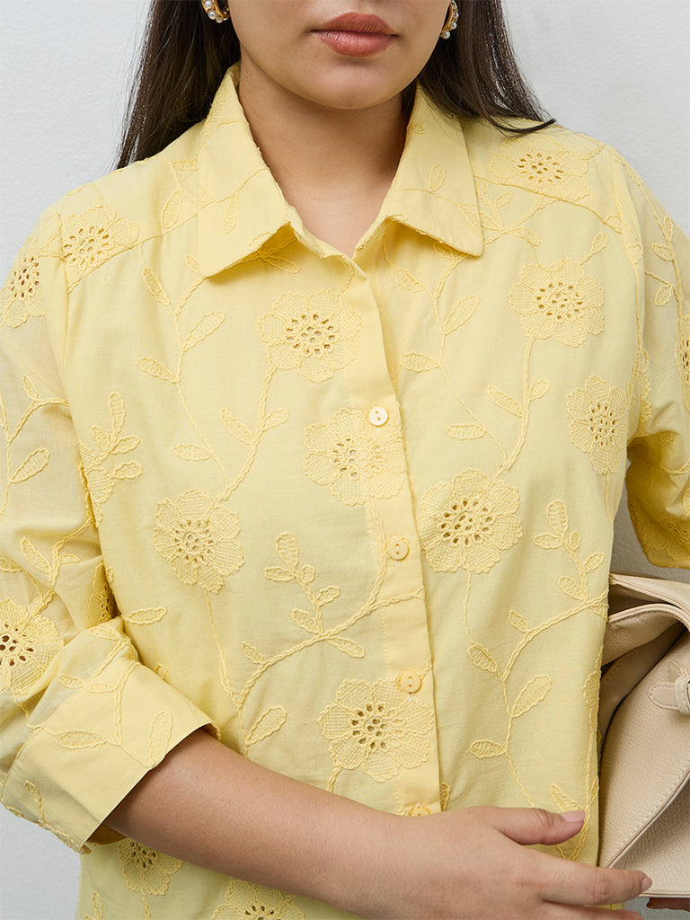 Gia Yellow Floral Embroidered Cotton Shirt