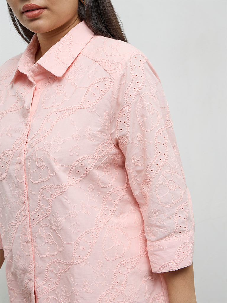 Gia Pink Embroidered Cotton Shirt