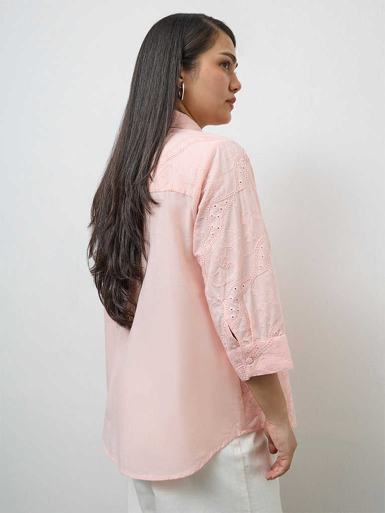 Gia Pink Embroidered Cotton Shirt