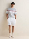 WES Lounge Grey Striped Printed Relaxed-Fit Cotton-Blend T-Shirt