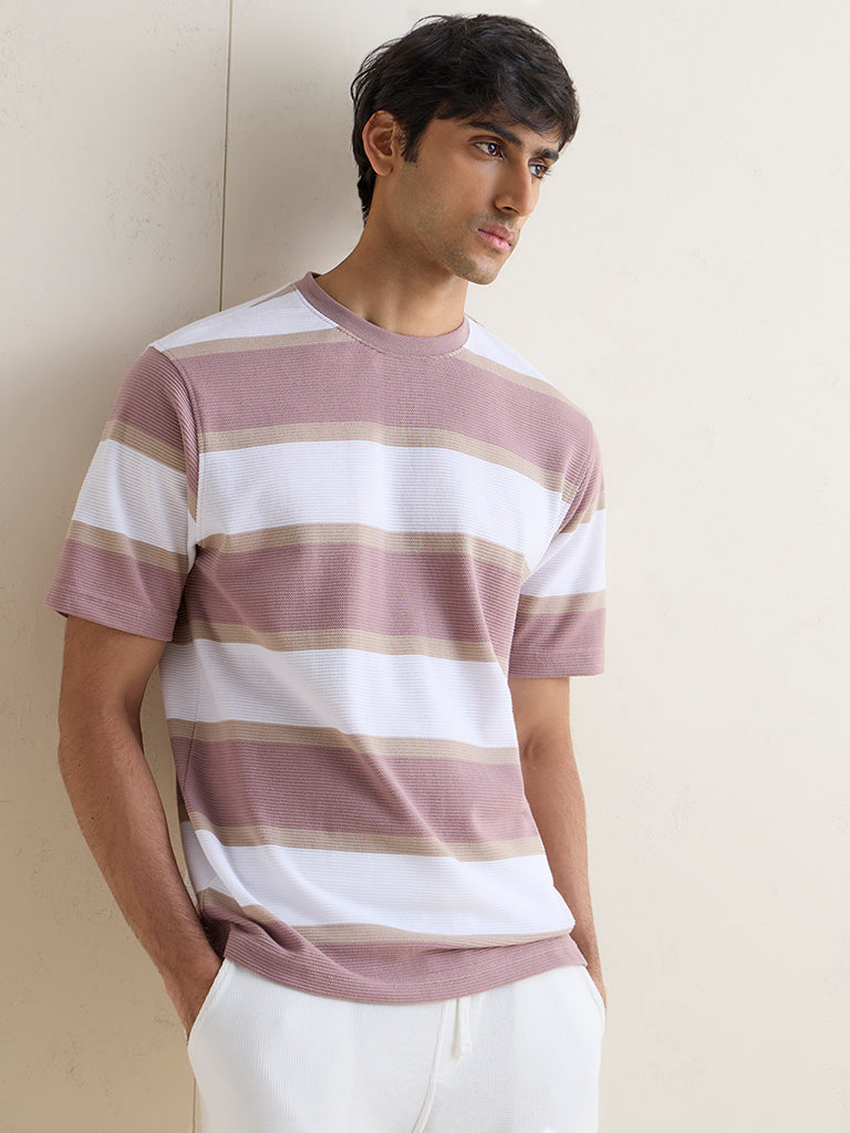 WES Lounge Pink Striped Relaxed-Fit Cotton-Blend T-Shirt