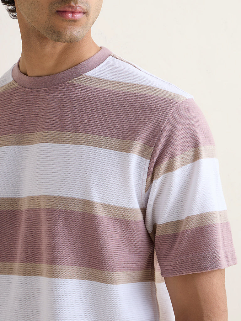 WES Lounge Pink Striped Relaxed-Fit Cotton-Blend T-Shirt