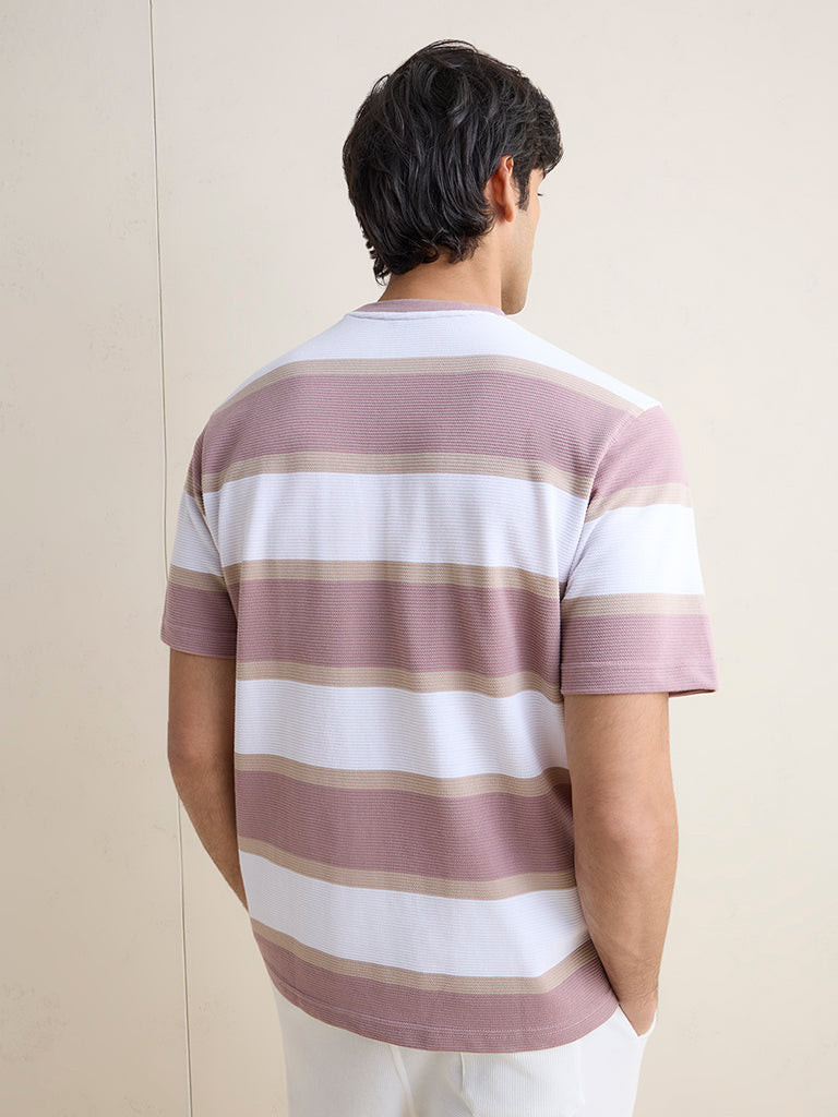 WES Lounge Pink Striped Relaxed-Fit Cotton-Blend T-Shirt