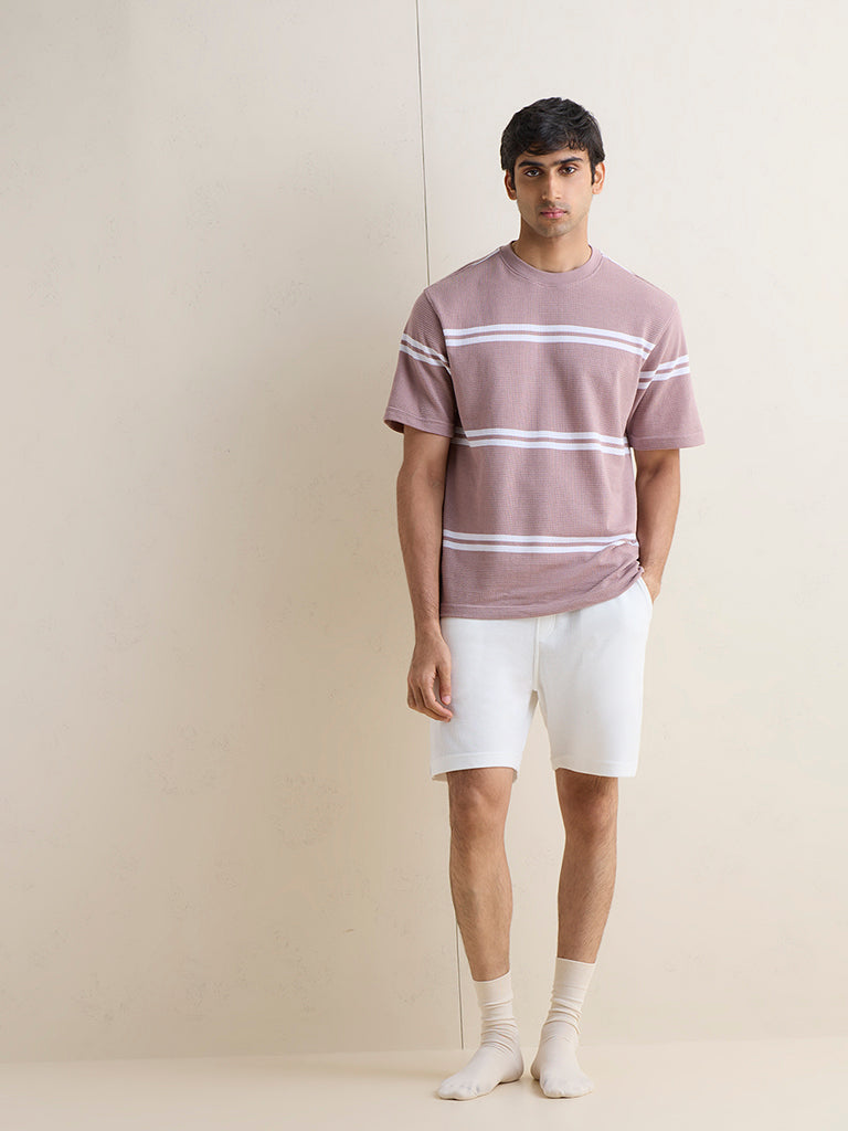 WES Lounge Pink Striped Relaxed-Fit Cotton-Blend T-Shirt