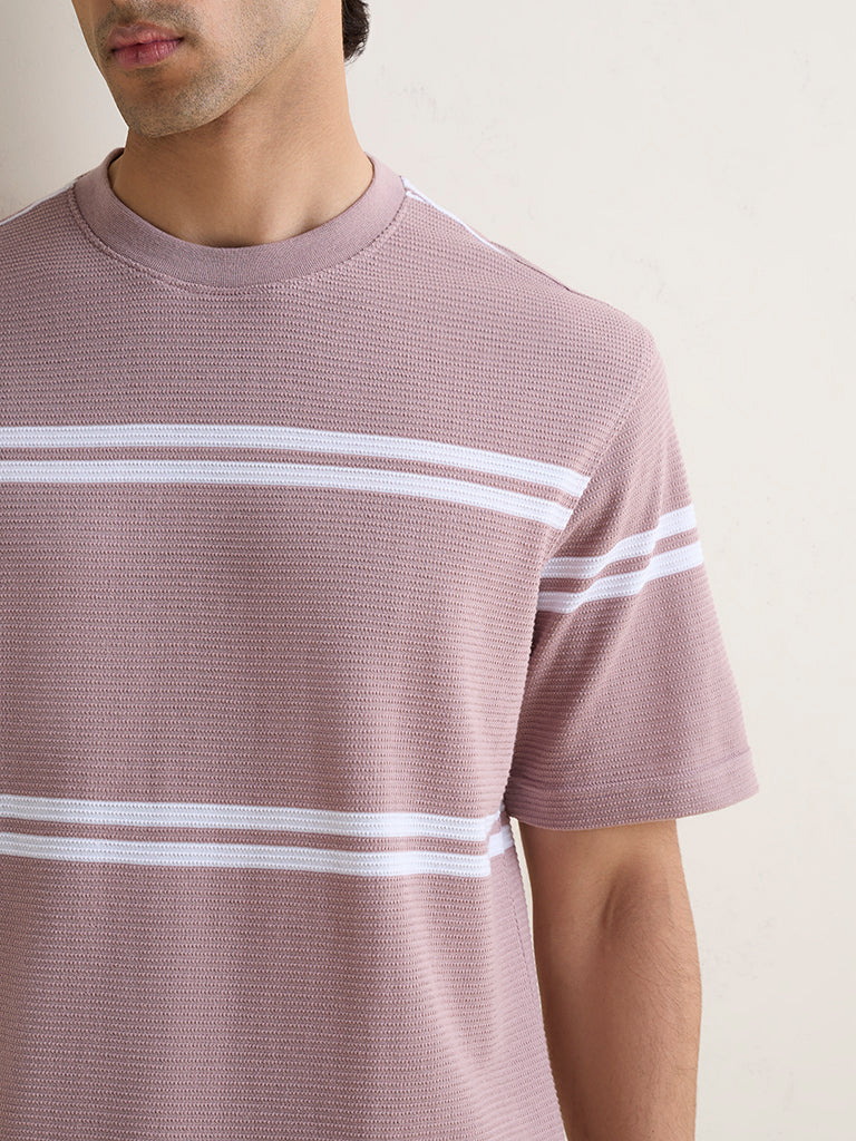 WES Lounge Pink Striped Relaxed-Fit Cotton-Blend T-Shirt