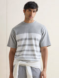 WES Lounge Grey Stripe Relaxed-Fit Cotton-Blend T-Shirt