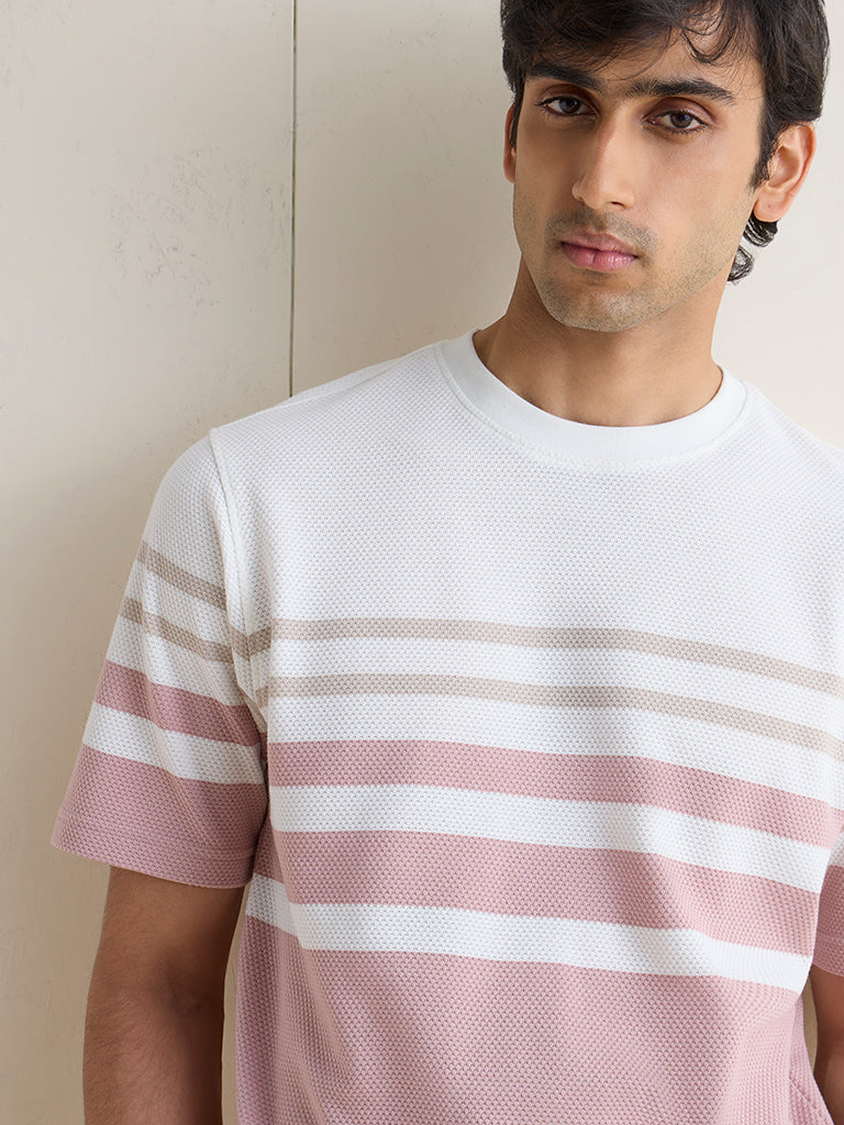 WES Lounge Pink Striped Relaxed-Fit Cotton-Blend T-Shirt