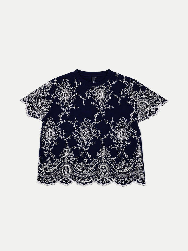 LOV Navy Embroidered Cotton Top
