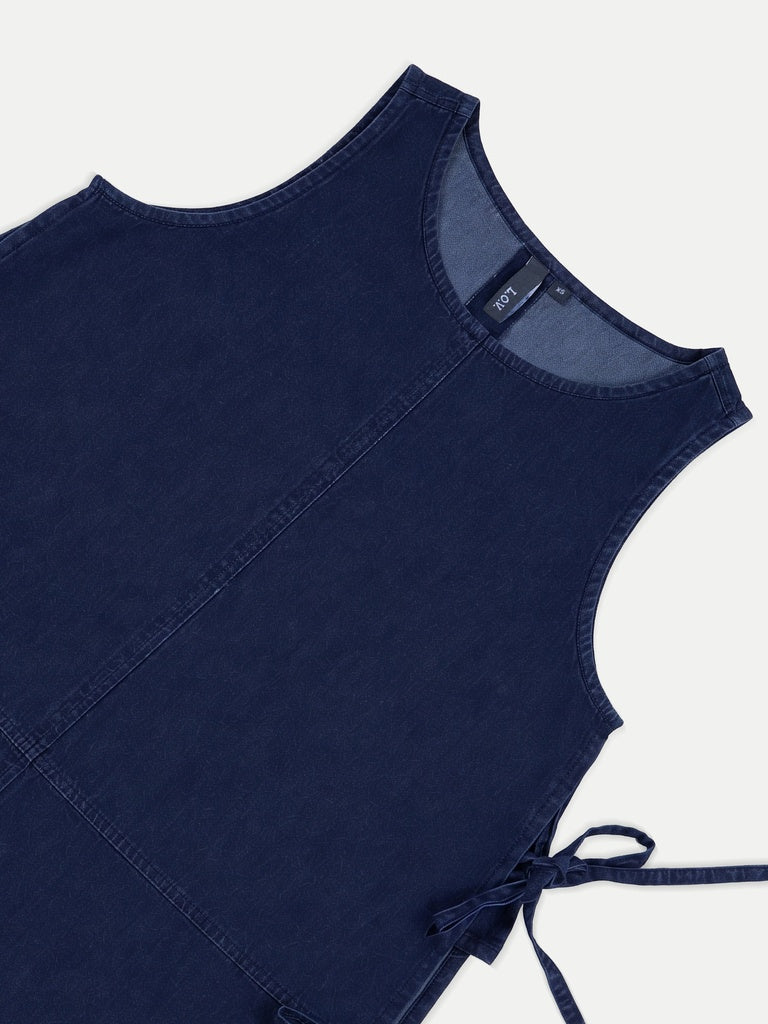 LOV Dark Blue Tie-Up Cotton-Blend Top