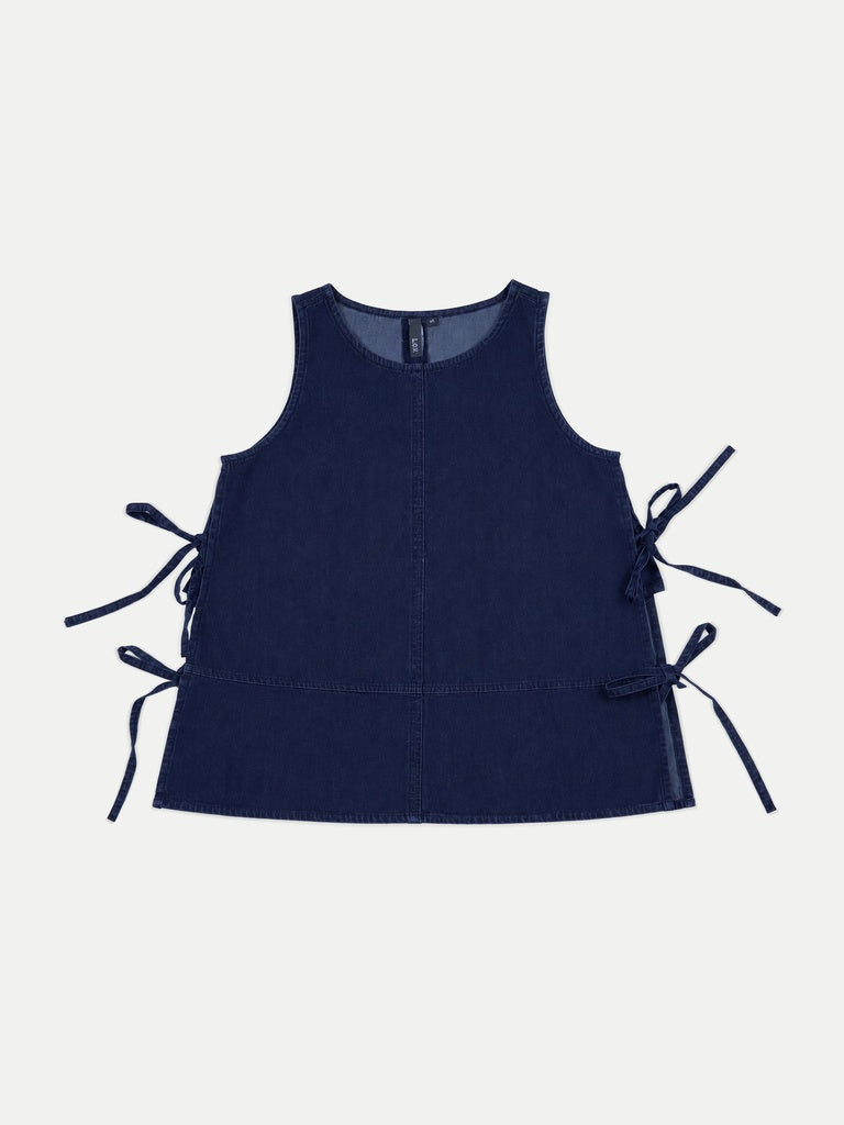 LOV Dark Blue Tie-Up Cotton-Blend Top