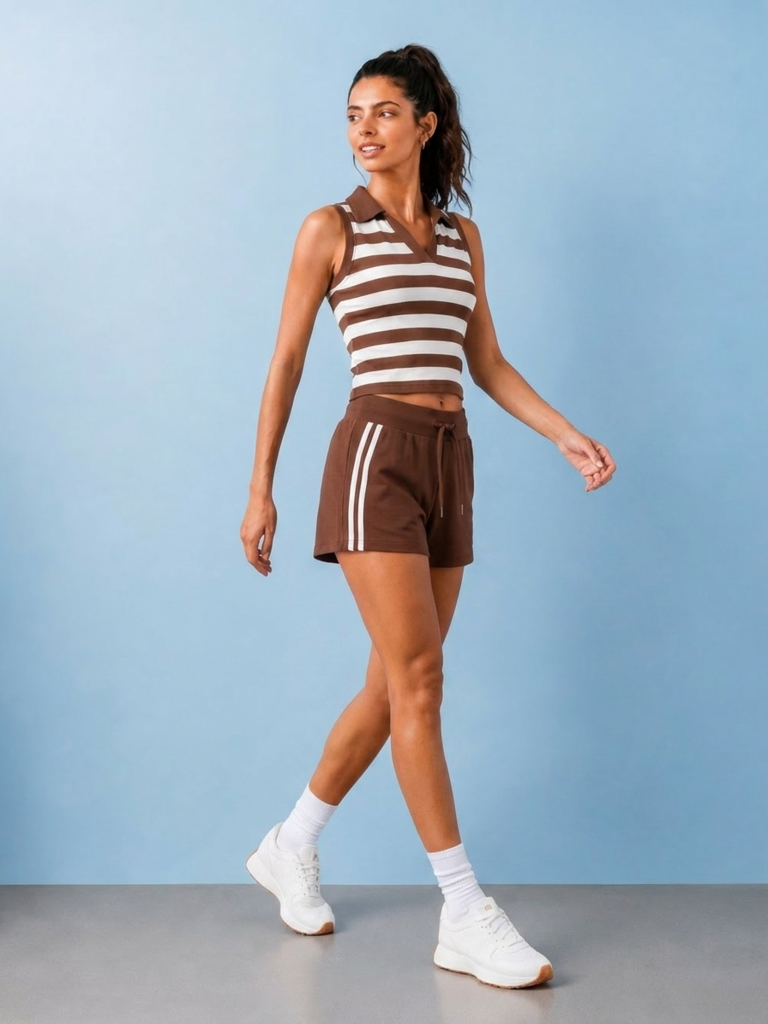 Nuoflexx Brown Striped Cotton-Blend Top