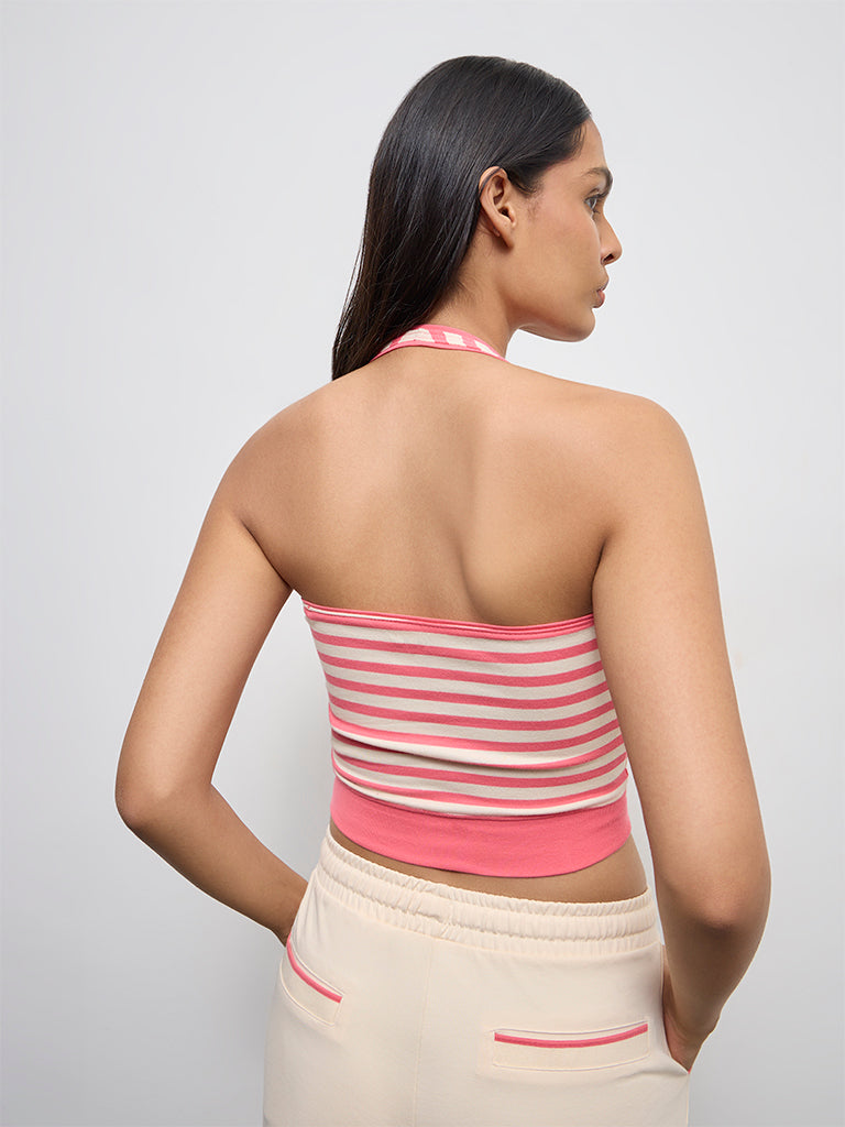 Nuoflexx Pink Striped Cotton-Blend Top