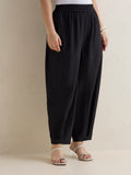 Diza Black Barrel-Fit Ethnic Cotton Pants