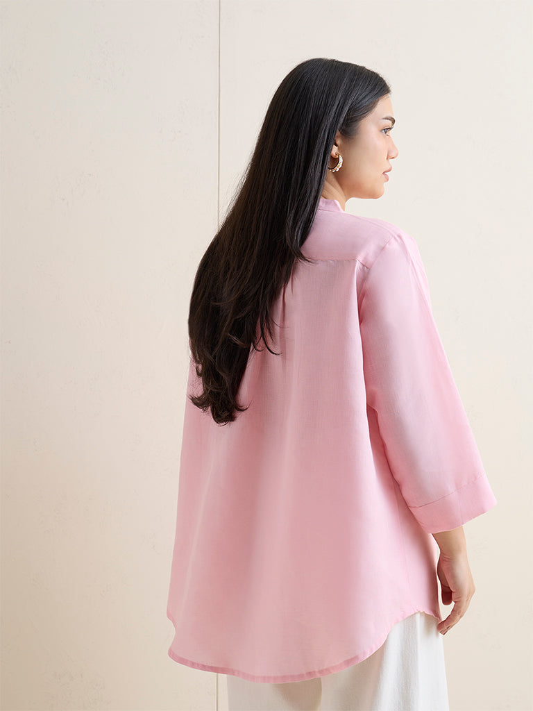 Diza Pink Floral Embroidered Cotton-Blend Tunic