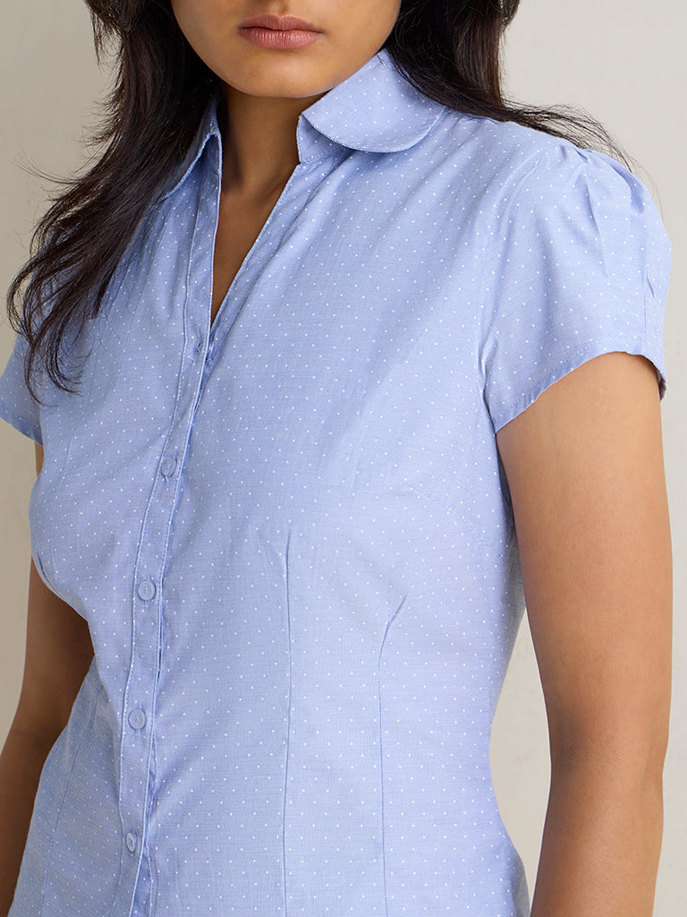 Wardrobe Blue Polka Dot Cotton-Blend Shirt